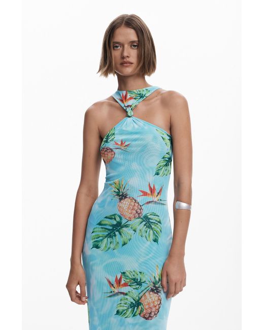 Desigual Blue Tropical Dress, Polyester