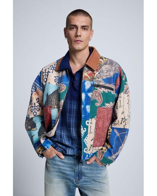 Desigual Blue Patchwork Jacket, Cotton for men