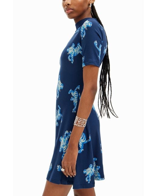 Desigual Blue M. Christian Lacroix Short Tiger Dress, Viscose