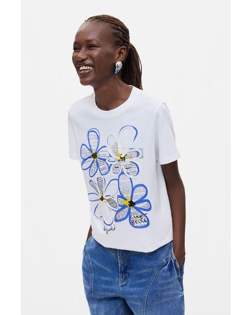 Desigual White Printed T-Shirt 100% Cotton, Cotton