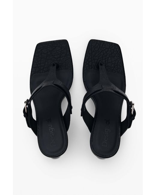 Desigual Black Heeled Sandal Leather Effect, Polyurethane