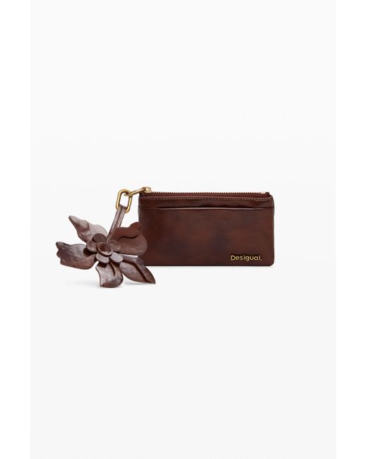 Desigual Brown Small Shiny Floral Purse, Polyurethane