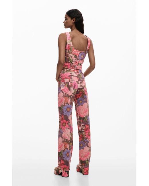 Desigual Red Printed Denim Trousers, Cotton