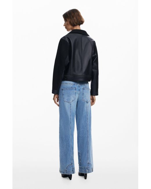 Desigual Blue Combined Faux Leather Jacket, Polyurethane