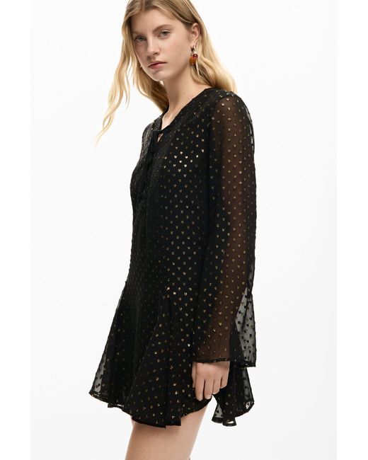 Desigual Black Short Plumeti Dress, Polyester