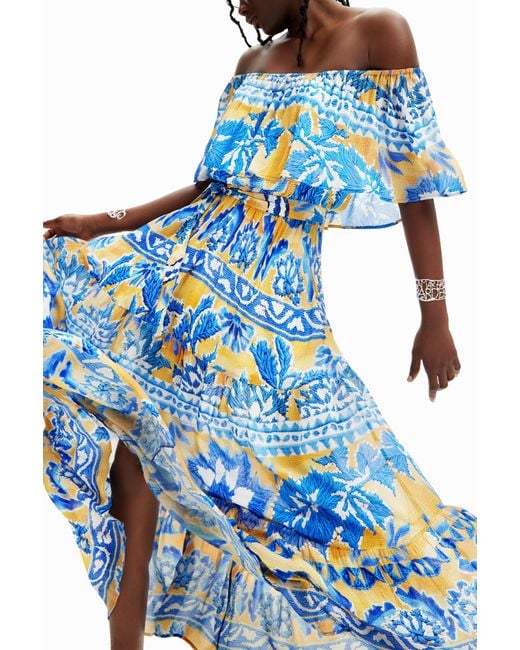 Desigual Blue Stella Jean Long Arty Dress, Viscose
