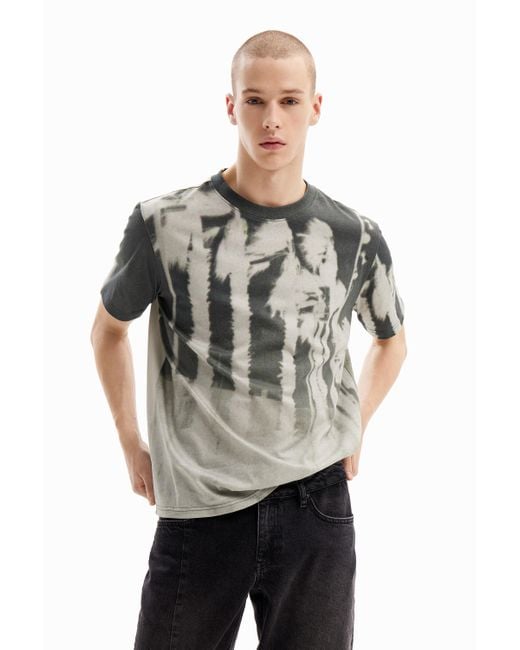 Desigual Gray Photographic Palm Tree T-shirt for men