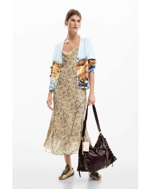 Desigual Blue Landscape Cardigan Sweater, Cotton