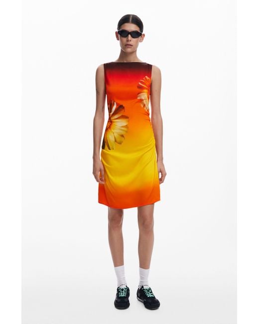 Desigual Orange Asymmetrisches Kleid Mit Farbverlauf