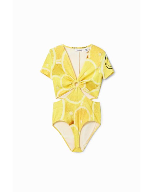 Desigual Yellow Smiley® Cut-out Bodysuit