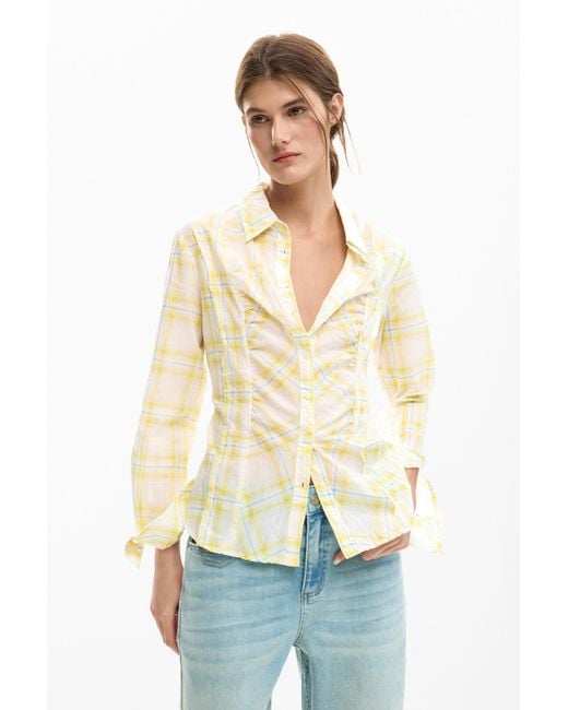 Desigual Natural Checkered Shirt, Cotton