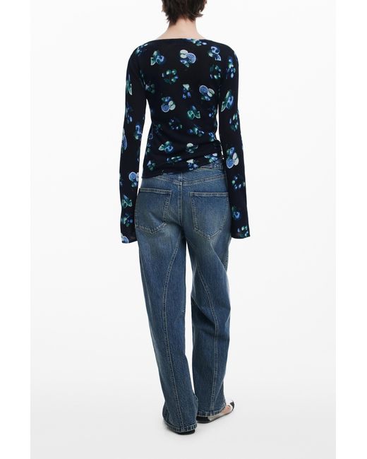 Desigual Blue Fruit Sweater With Mock Neck