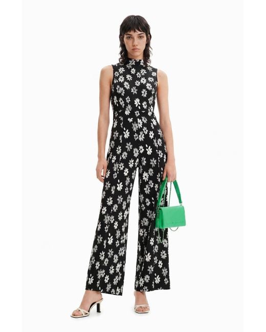 Desigual White Contrast Floral Jumpsuit, Polyester