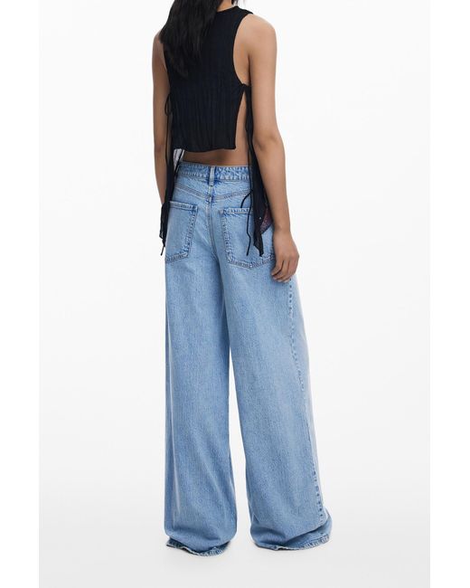 Desigual Blue Asymmetric Chiffon Blouse, Polyester