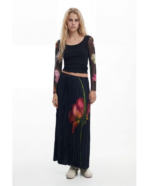 Desigual Blue Wrinkled Texture Skirt, Polyester