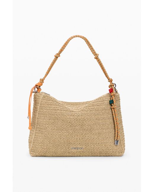 Desigual Natural Large Raffia Charms Bag, Paper