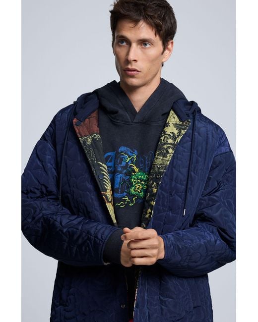 Desigual Gray Reversible Hooded Jacket for men