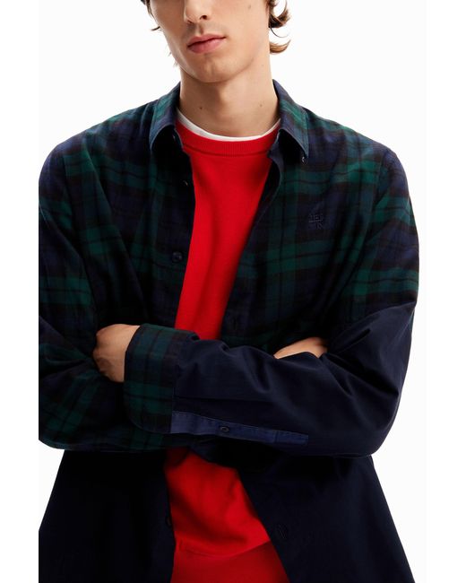 Desigual Blue Patchwork Check Shirt, Cotton for men