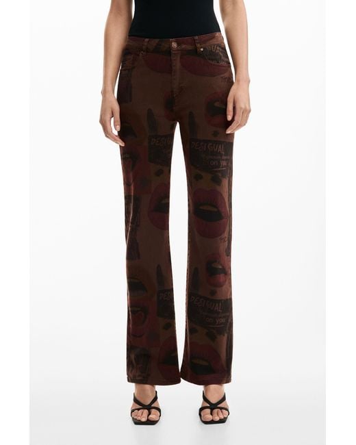 Desigual Red Printed Regular Jeans, Cotton