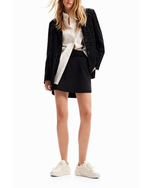 Desigual Black Embroidered Belt Mini Skirt