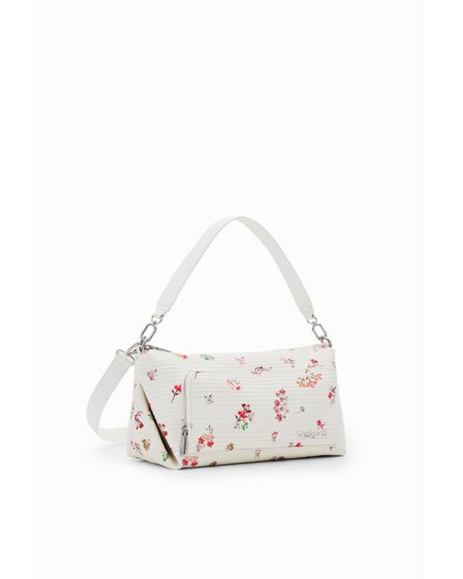 Desigual White M Textured Floral Bag