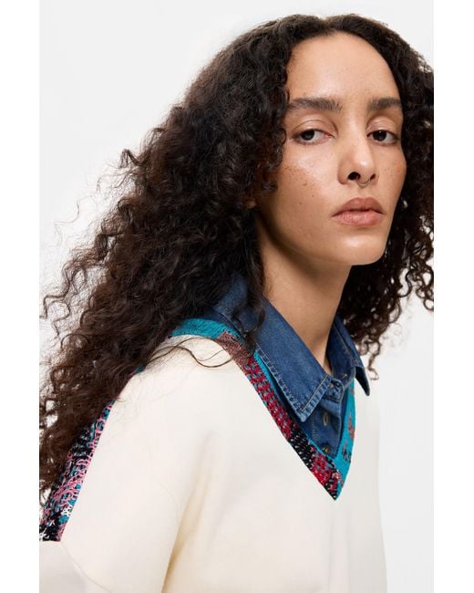 Desigual White Embroidered Back Sweatshirt, Cotton