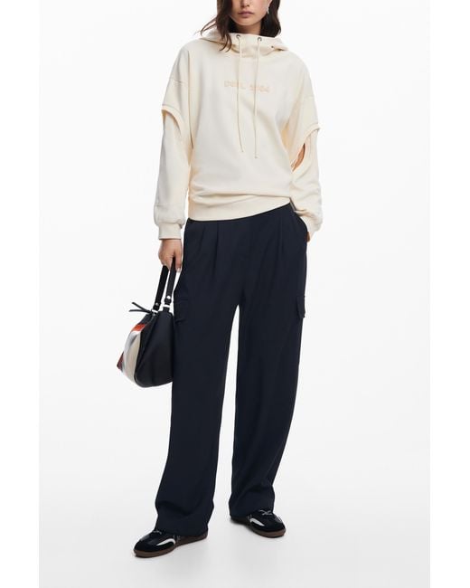 Desigual White Oversized Denim-Print Sweatshirt