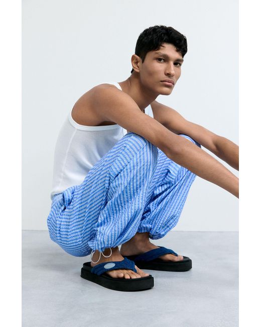 Desigual Blue Long Striped Trousers, Cotton for men