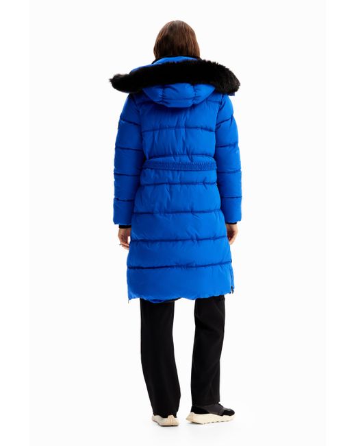 Desigual Blue Quilted Belted Coat