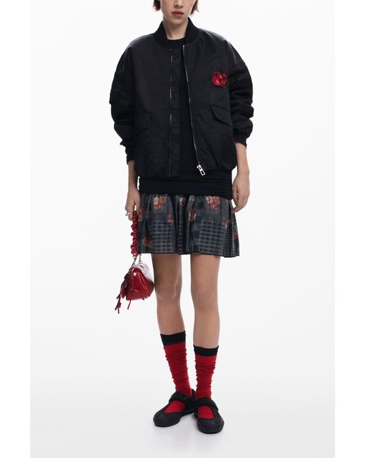 Desigual Black Cherry Bomber Jacket, Polyamide