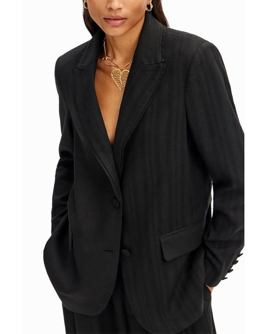 Desigual Black Straight Textured Blazer