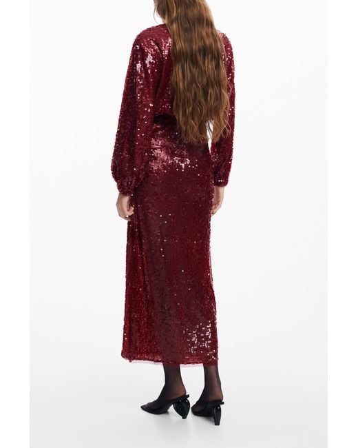 Desigual Red Bomber Jacket With Shine, Polyester