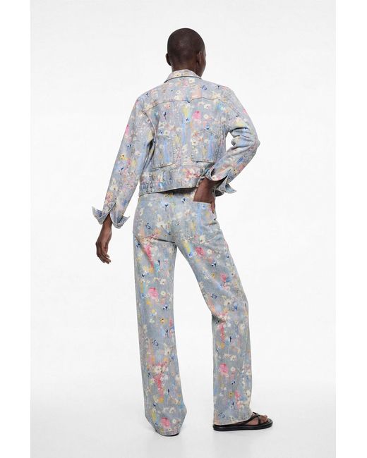 Desigual Blue Printed Denim Jacket, Cotton