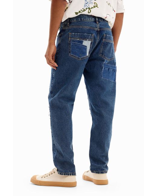 Desigual Blue Patchwork Carrot Jeans for men