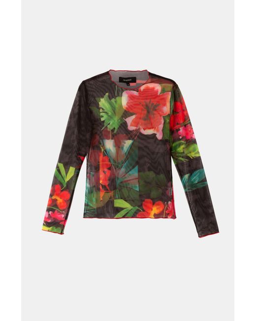 Desigual Red Floral Tulle T-shirt