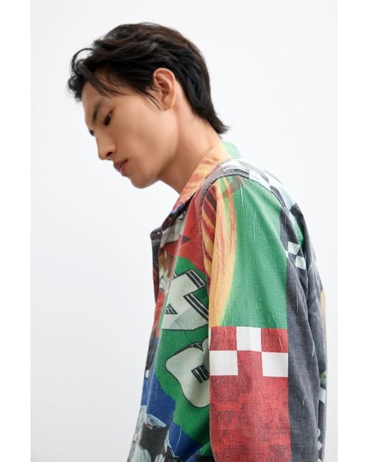 Desigual Red Collage Print Shirt for men