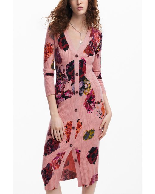 Desigual Red Midi Knit Dress M. Christian Lacroix