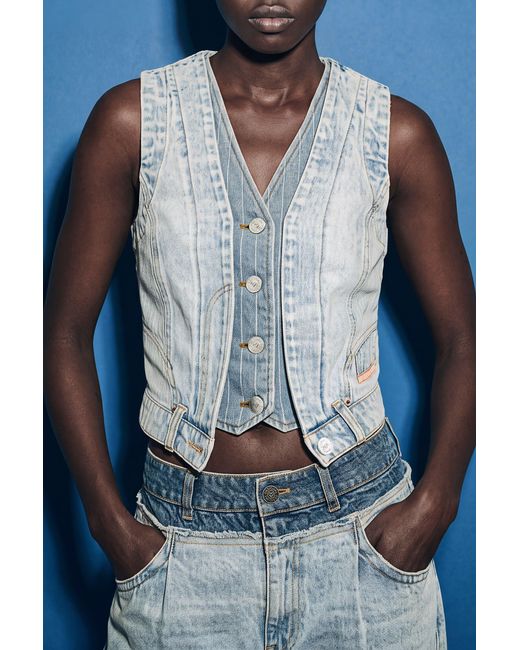 Desigual White Combined Denim Vest