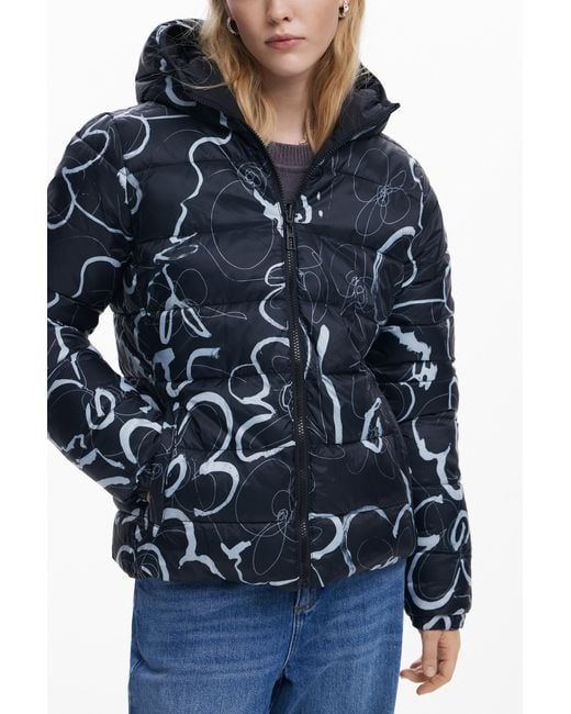 Desigual Blue Reversible Padded Jacket, Polyester