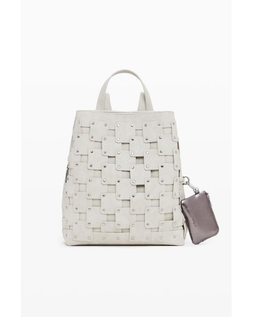 Desigual White Medium Faux Leather Patch Backpack, Polyurethane