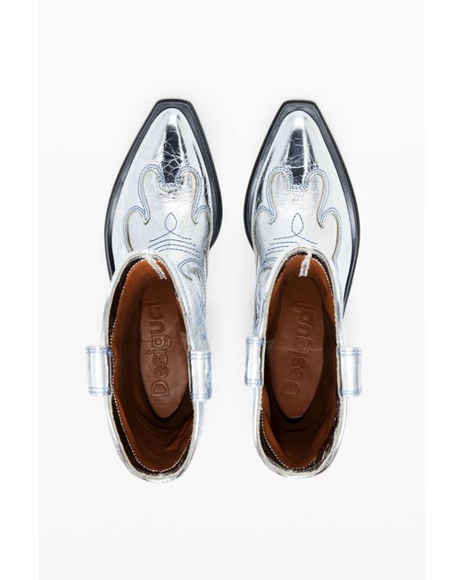 Desigual Blue Metallic Cowboy Boot, Cow Leather