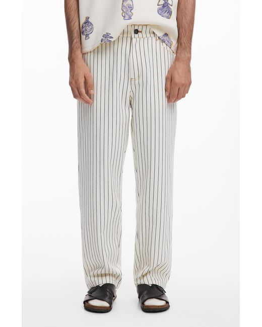 Desigual White Vertical Striped Pants, Cotton for men