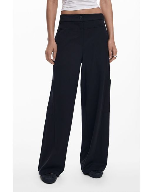 Desigual Blue Straight Plain Tailor Trousers