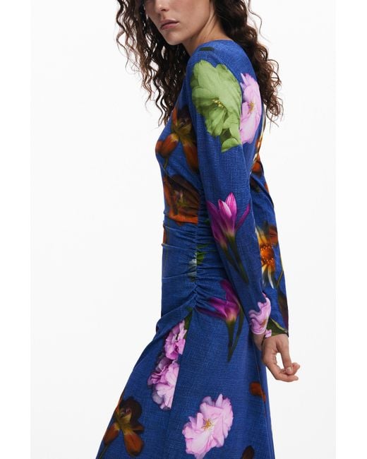 Desigual Blue Asymmetric Midi Dress, Viscose