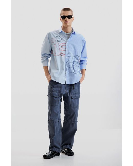 Desigual Blue Embroidered Shirt, Cotton for men
