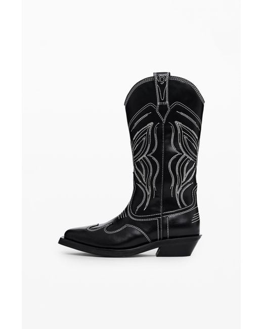 Desigual Black Cowboy Boot, Cow Leather