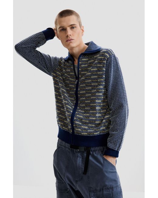 Desigual Blue Retro Zipper Sweater, Cotton for men