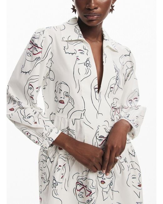 Desigual White Faces Dress, Cotton