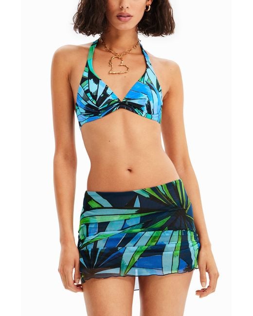Desigual Blue Tropical Bikini Top