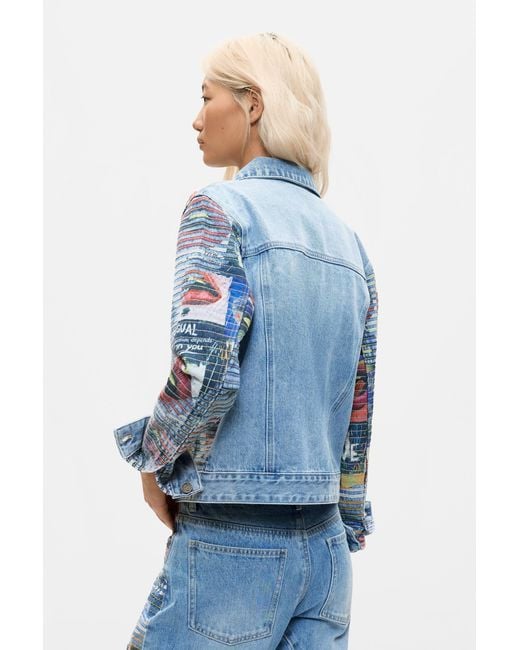 Desigual Blue Printed Denim Jacket 100% Cotton, Cotton